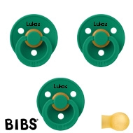BIBS Colour Schnuller mit Namen, Gr. 2, 3 Evergreen, Rund Latex, (3er Pack)
